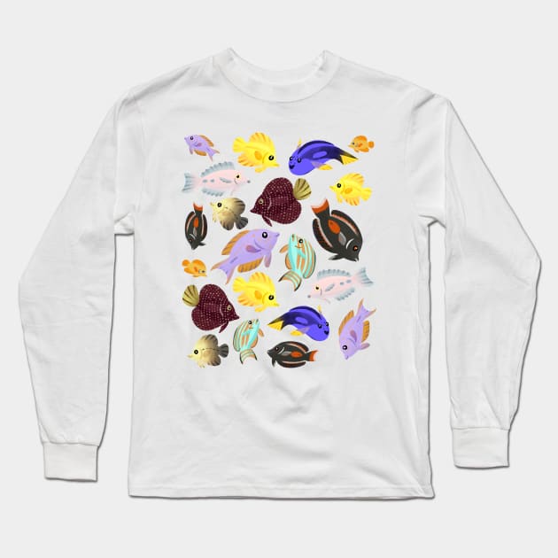 Cute Aquarium Tang Fish Pattern Long Sleeve T-Shirt by narwhalwall